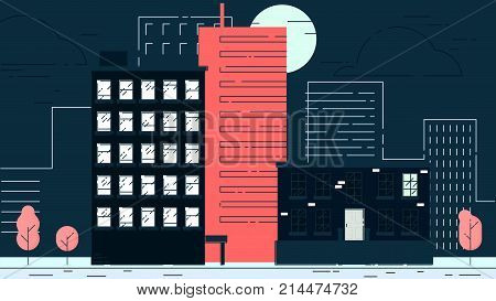 City Street stroke style vector illustration skyskrapers