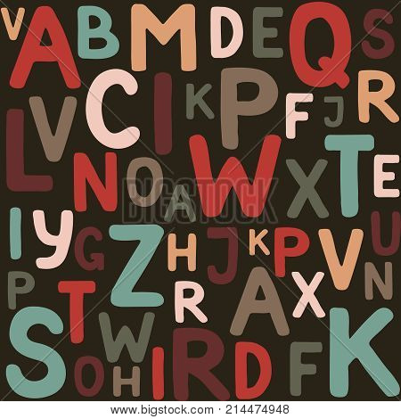 Seamless pattern of multi-colored letters on a dark background. Added on swatches panel.