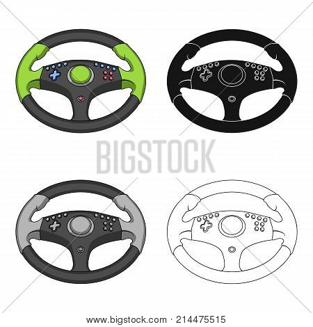 Game steering wheel single icon in cartoon, black, outline style for design.Car maintenance station vector symbol stock  illustration.