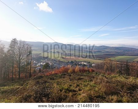 Meadow and forests in spring time in landscape