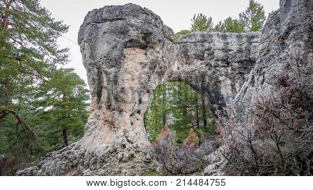 Detailed view of hole in karstic formations in the Majadas park, Cuenca, Spain