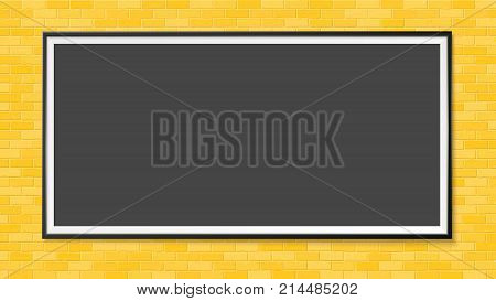 Frame on the wall. Photoframe mock up. Simple empty framing for your business design. Brick wall. Vector template for picture painting poster lettering or photo gallery.