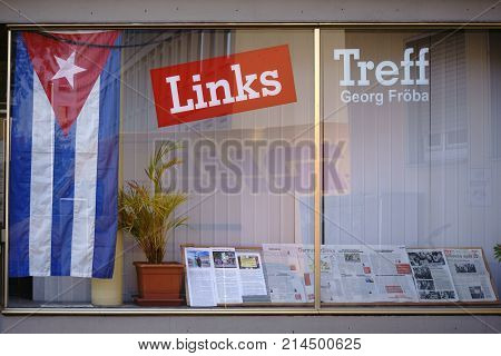 DARMSTADT, GERMANY - OCTOBER 31: The left meeting Georg Froeba in Darmstadt with premises of the city-appointed fraction the Left on October 31, 2017 in Darmstadt.