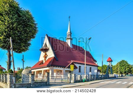MIEDZYBRODZIE ZYWIECKIE, POLAND - AUGUST 5, 2017: Church in the mountain village Miedzybrodzie Zywieckie in Poland.