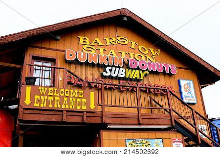 Barstow, California, USA - Oct 29, 2015: The Barstow station from the 1960s along Route 66 in the Mojave Desert