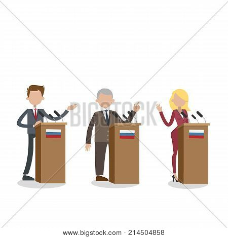 Debates on election. Isolated politicians debating on white background.