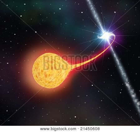 Gwiazda absorpcji przez czarną dziurę (pulsar). Ilustracja