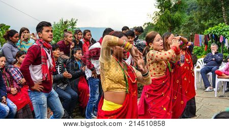 Folk Dance During Tihar Festival In Nepal
