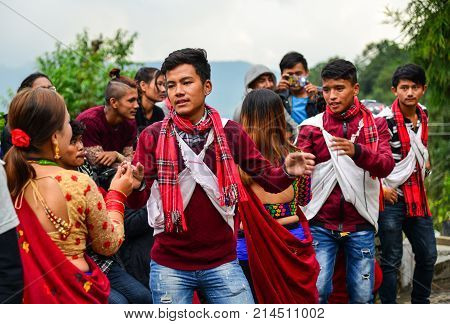 Folk Dance During Tihar Festival In Nepal