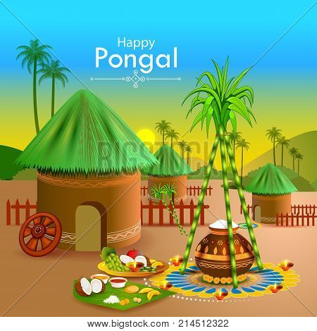 vector illustration of Happy Pongal holiday festival celebration background