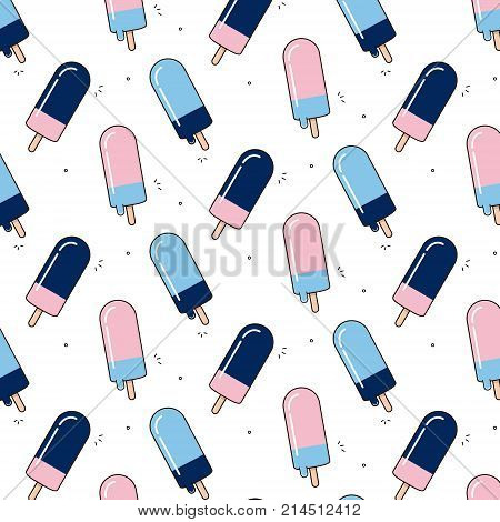 Vector ice cream illustrations isolated on white. Color pop pastel pattern with pink blue summer sweets. Child decoration. Ice tasty melted cream, vanilla prin