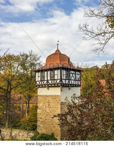 Maulbronn, Germany - oktober 19, 2017 Monastery Maulbronn from outside at a partly cloudy day
