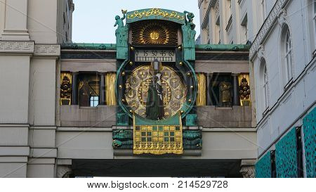Famous Ankeruhr Clock in Hoher Markt. Vienna Austria