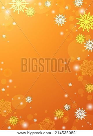 Golden winter background. Snowfall and festive lights. Christmas background. New Year.