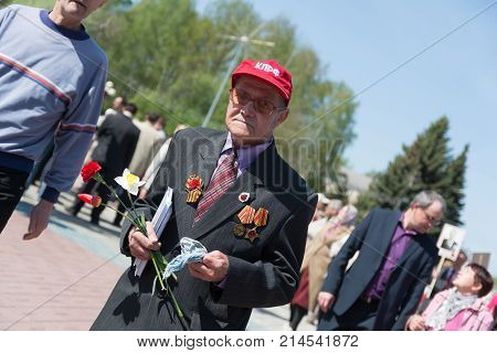 Yoshkar-Ola Russia - May 9 2016 Veteran of the Second World War during the Victory Day celebration in the central park of Yoshkar-Ola Russia