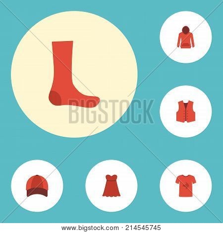Flat Icons Waistcoat, Hat, Evening Dress And Other Vector Elements