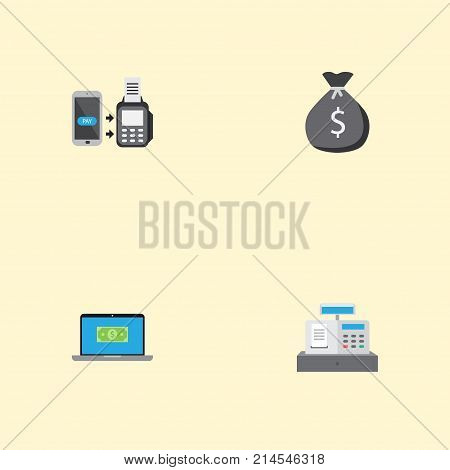 Flat Icons Till, Finance Sack, Computer And Other Vector Elements