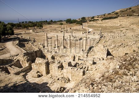 A view of ruins of Amathus city with lots of columns Limassol Cyprus