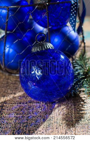 Old Vintage Cobalt Blue Christmas Tree Balls From Glass