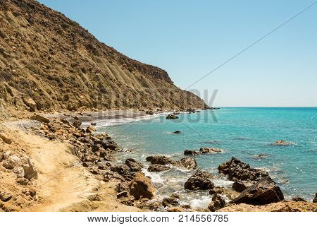 A Rocky Coastline View In Pissouri Bay Not Far From The Tourist Beach, Cyprus