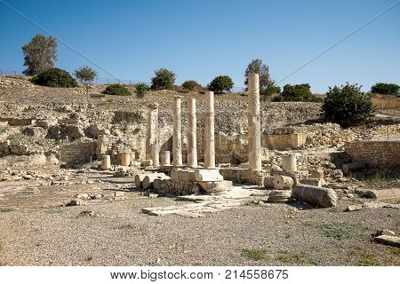 A series of columns in Amathus ancient city archaeological site in Limassol Cyprus
