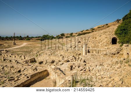 Ruins of ancient Amathus city with a broken column and arched entrance Limassol Cyprus