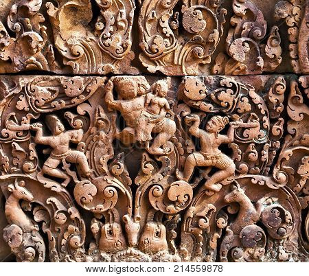 Art Of Ancient Hindu God Stone Cambodia. Ancient Khme