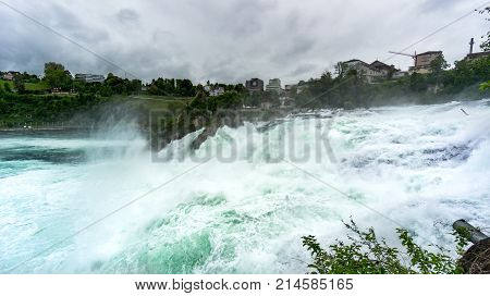 Schaffhausen Germany - May 2017: The Rhinefall near Schaffhausen Switzerland is the biggest waterfall in Europe