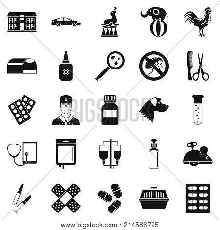 Veterinary icons set. Simple set of 25 veterinary vector icons for web isolated on white background