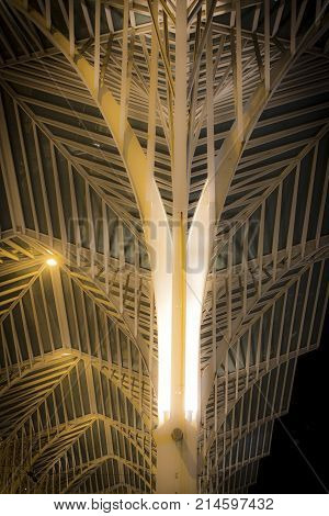 Abstract photo at the train station of lisbon. Photo taken at night.