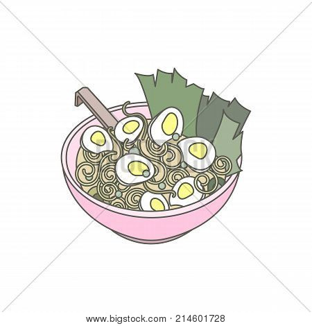 Japanese ramen noodle illustration isolated in white background. Asian fast food. Good for leaflets, cards, posters, prints, menu, booklets.
