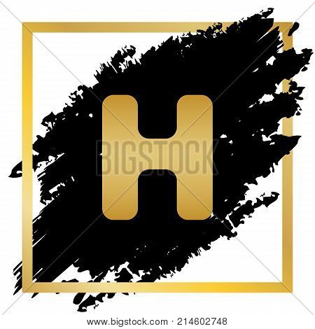 Letter H sign design template element. Vector. Golden icon at black spot inside golden frame on white background.