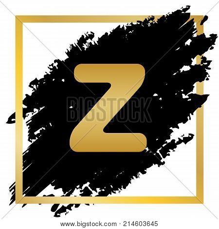 Letter Z sign design template element. Vector. Golden icon at black spot inside golden frame on white background.