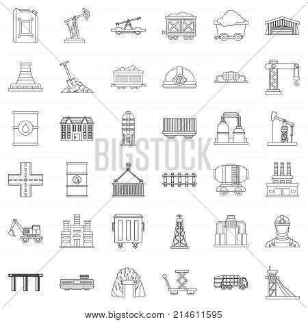 Factory icons set. Outline style of 36 factory vector icons for web isolated on white background