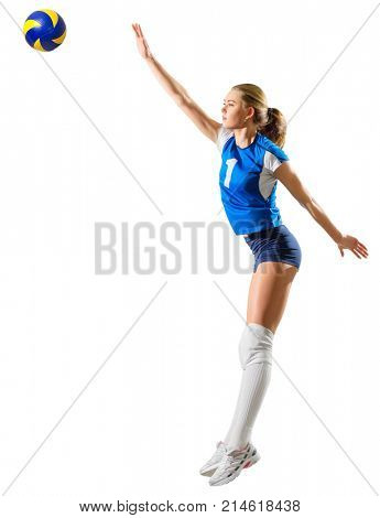 Woman volleyball player isolated (ver with ball)