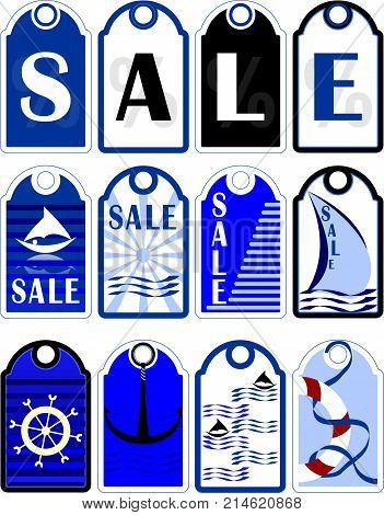 Sea style labels with sail and wave