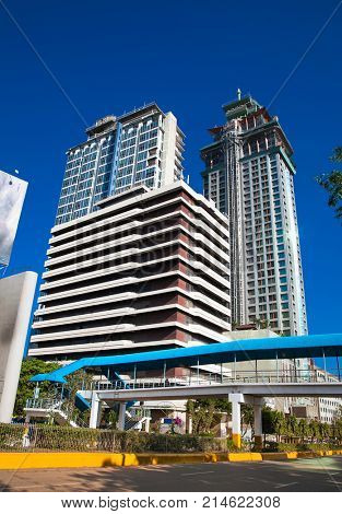 CEBU, PHILIPPINES-MARCH 25, 2016: The world's first urban sky zip at  the Crown Regency go between two buildings at the 37th floor on March 25, 2016. Cebu city. Philippines.
