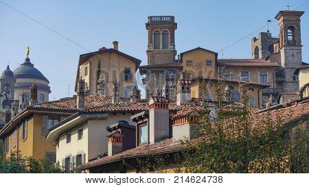 Panorama of old Bergamo, Italy. Bergamo, also called La Citt dei Mille, The City of the Thousand , is a city in Lombardy, northern Italy, about 40 km northeast of Milan