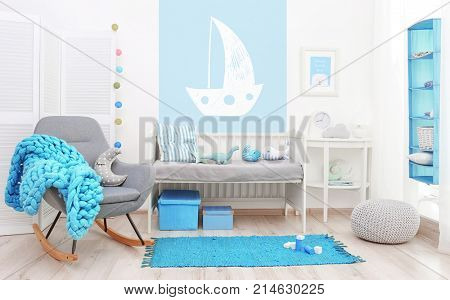 Interior of modern baby room
