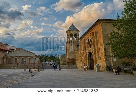 MTSKHETA, GEORGIA - 31 JULY 2017: Svetitskhoveli Cathedral in Mtskheta near Tbilisi
