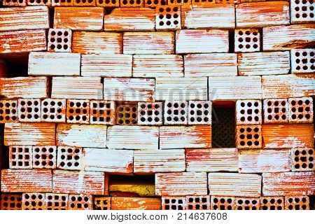 Picturesque texture of wry partly painted brickwork, Greece