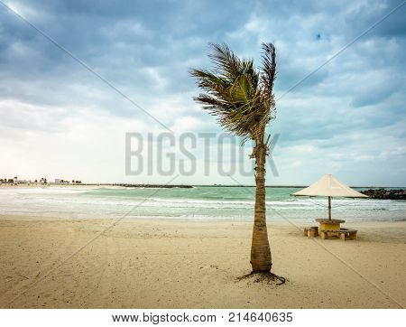 Empty beach at Al Mamzar Beach Park in Dubai, UAE