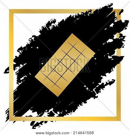 Chocolate sign. Vector. Golden icon at black spot inside golden frame on white background.