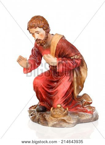 Gaspar, one of the three wise men. Ceramic figure isolated on white background