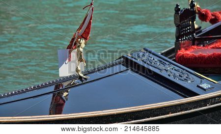 Gondola boats parking. Gondola moored, Venice, Italy. Italian gondola paddle boats docked in Venice, Veneto, Italy