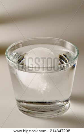 Physics. Ice cube floating in a glass of water.
