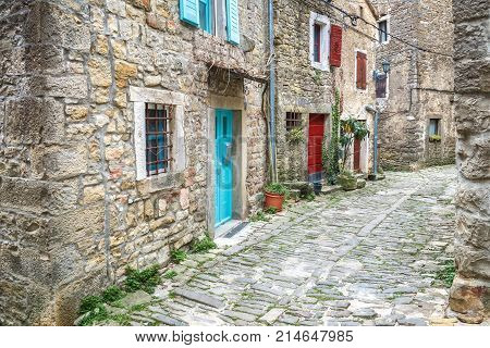 An Ancient Stone Street In The City Of Groznjan On Istria In Cro