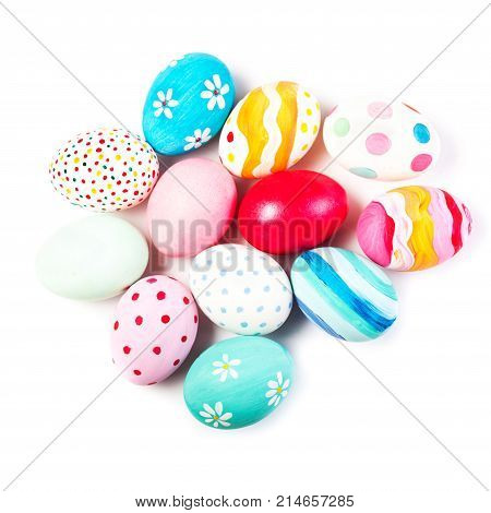 Easter eggs isolated on white background with copyspace. Happy Easter!
