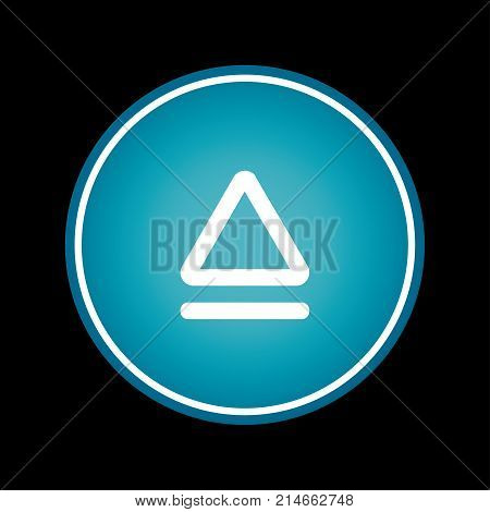 Eject button blue vector icon logo. Black background.