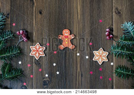 Christmas background on the white wooden desk